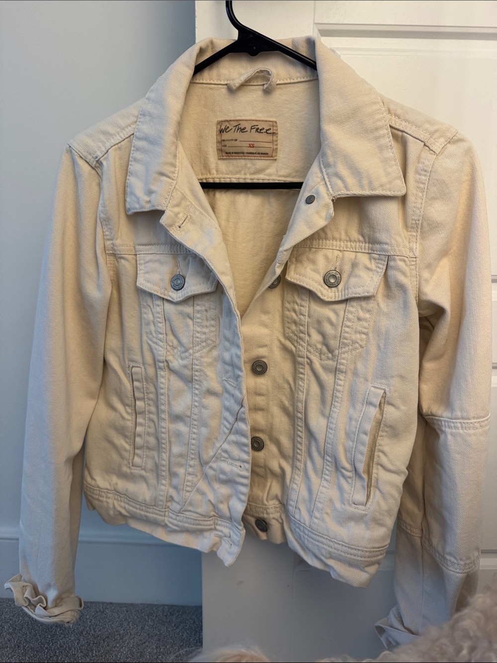 We The Free Light Cream Denim Jacket with Button Front